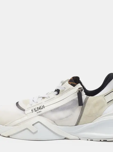 Fendi Flow Size 46 White Fabric and Suede Low Top Sneakers
