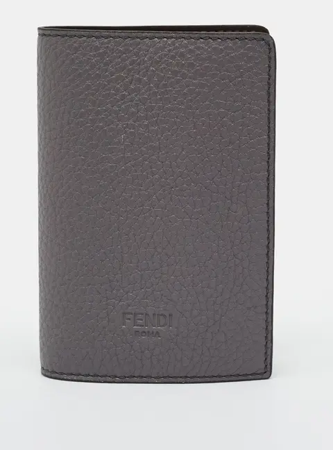 Fendi Logo Passport Holder Grey Leather