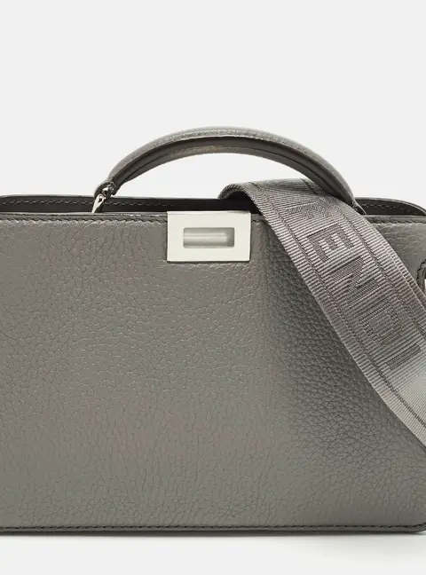 Fendi Peekaboo ISeeU X-Cross Grey Leather Top Handle Bag