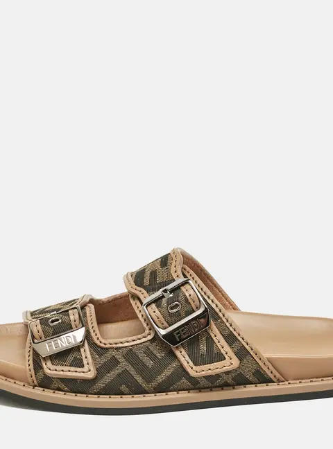 Fendi Brown Zucca Canvas and Leather Feel Sandals Size 41