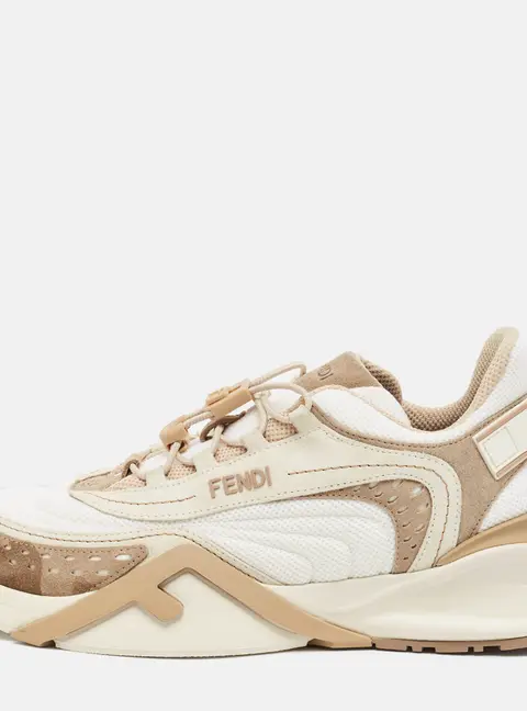 Fendi Flow Size 40 Brown/Cream  Fabric and Suede Lace Up Sneakers