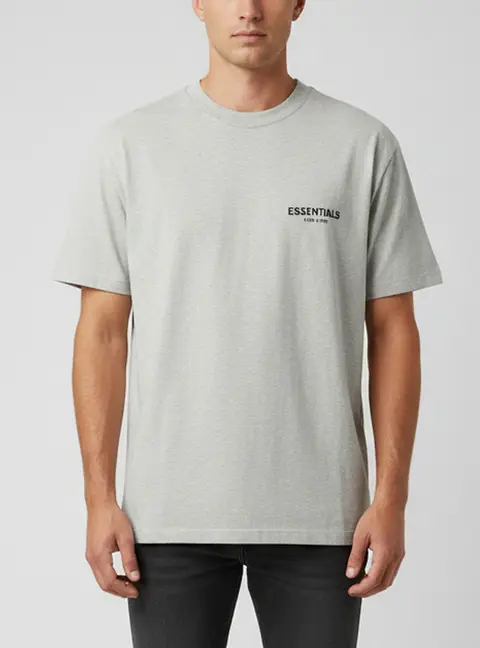 Fear of God Essentials Grey Printed Jersey Crewneck T-Shirt S