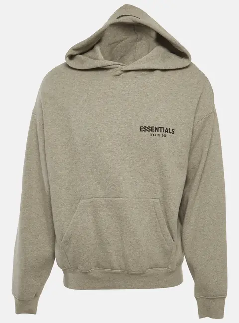 Fear of God Essentials Grey Logo Print Cotton Blend Oversized Hoodie S