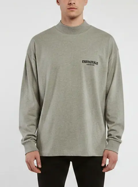 Essentials Fear of God Grey Logo Print Jersey Mock Neck T-Shirt L