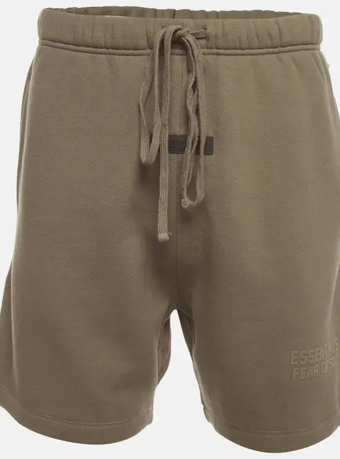 Fear of God Essentials Olive Green Fleece Cotton Knit Sweat Shorts S