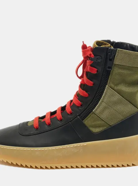 Fear Of God Green/Black Leather and Canvas Jungle High Top Sneakers Size 41
