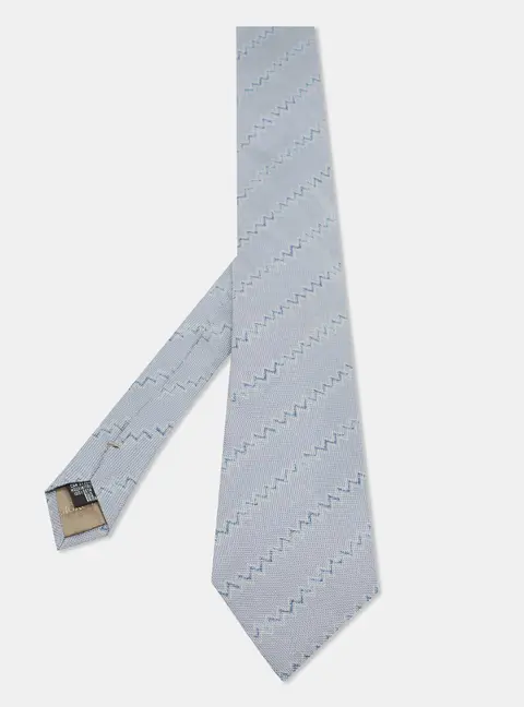 Giorgio Armani Blue Zig Zag Pattern Jacquard Silk Tie