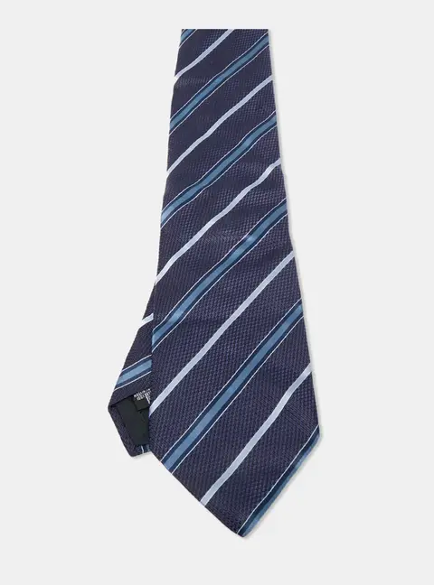 Giorgio Armani Navy Blue Striped Silk Traditional Tie