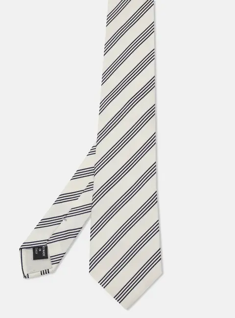 Giorgio Armani Cream/Blue Striped Silk Classic Tie