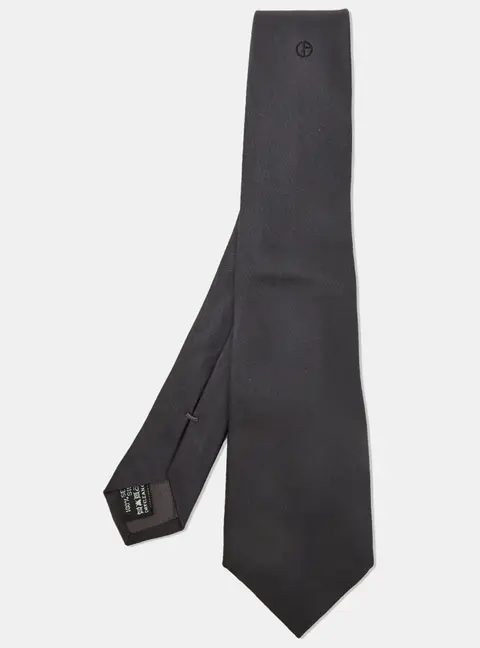 Giorgio Armani Grey Logo Embroidered Silk Classic Tie
