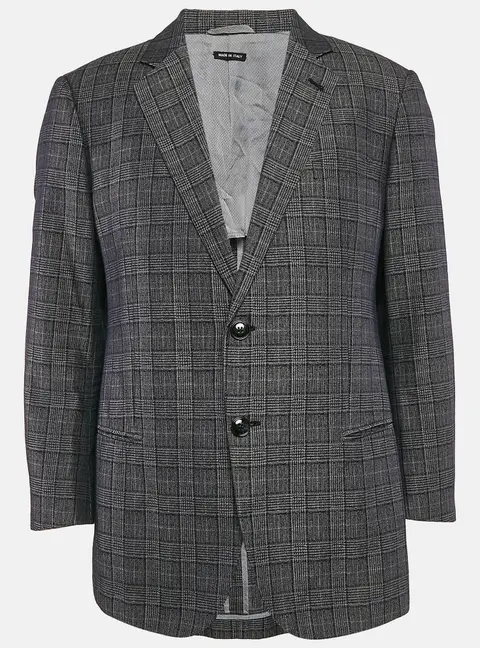 Giorgio Armani Navy Blue Prince Of Wales Checked Wool Blazer XXXL