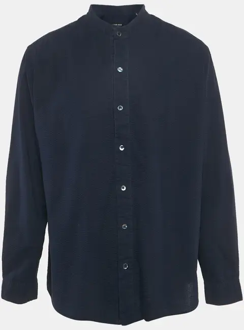 Giorgio Armani Navy Blue Crinkled Cotton Button Front Shirt 4XL