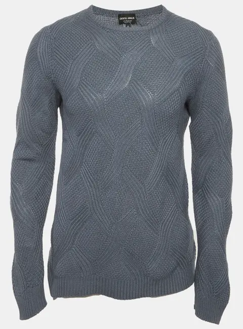 Giorgio Armani Grey Cashmere Patterned Knit Sweater M