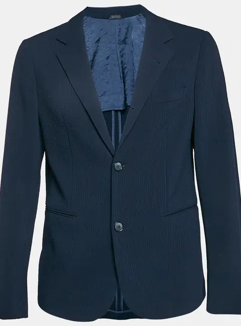 Giorgio Armani Navy Blue Waffle Pattern Wool Single Breasted Blazer  L