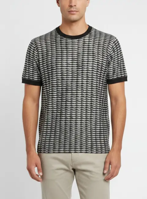 Giorgio Armani Grey/Black Textured Knit Crew Neck T-Shirt XL