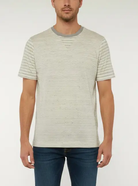 Giorgio Armani White/Grey Striped Silk and Wool Blend Knit T-Shirt XL