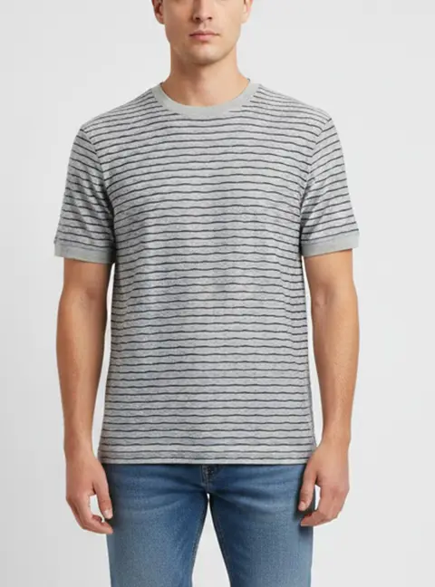Giorgio Armani Grey/Purple Striped Textured Jacquard Knit T-Shirt XL
