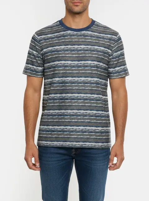 Giorgio Armani Grey/Blue Patterned Knit Crewneck T-Shirt XL