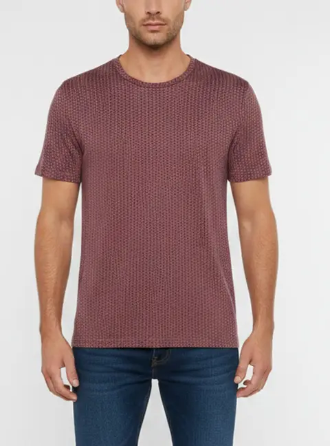 Giorgio Armani Red/Grey Chevron Jacquard Knit T-Shirt XL