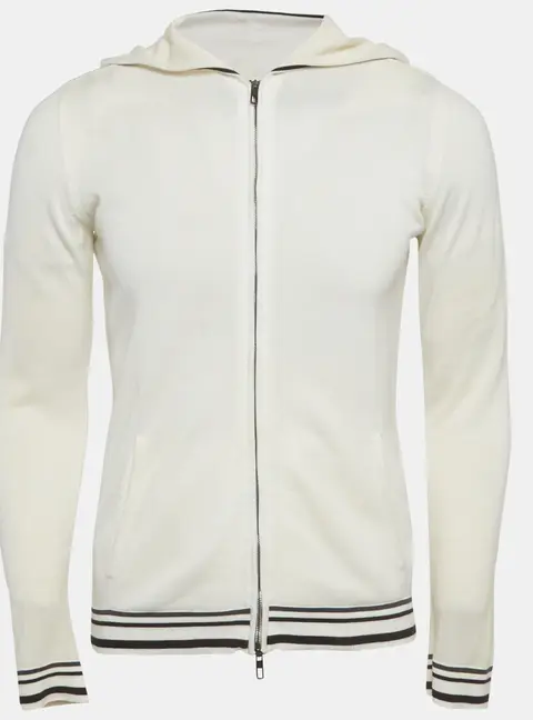 Giorgio Armani White Cotton Knit Zip Up Hoodie M