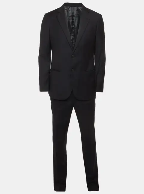 Giorgio Armani Navy Blue Checks Wool Tailored Suit L
