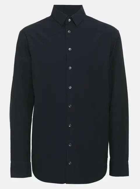 Giorgio Armani Navy Blue Woven Textured Cotton Long Sleeve Shirt S