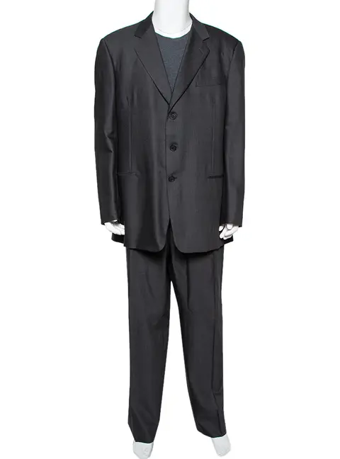 Giorgio Armani Charcoal Grey Wool Suit 5XL
