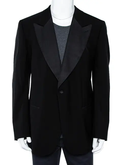 Giorgio Armani Black Wool Button Front Blazer 5XL