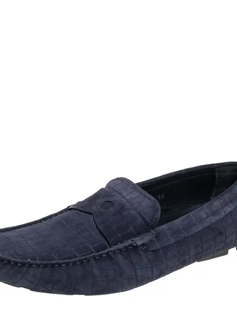 Giorgio Armani Blue Textured Suede Slip On Loafers Size 44