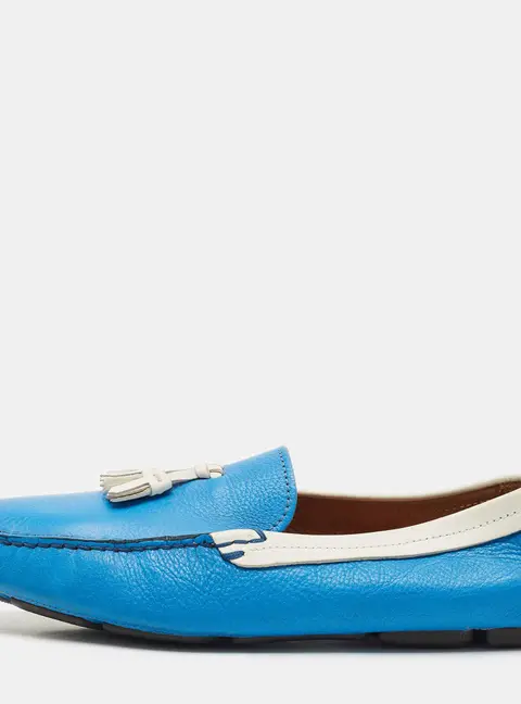 Giorgio Armani Blue/White Leather Slip On Loafers Size 41.5