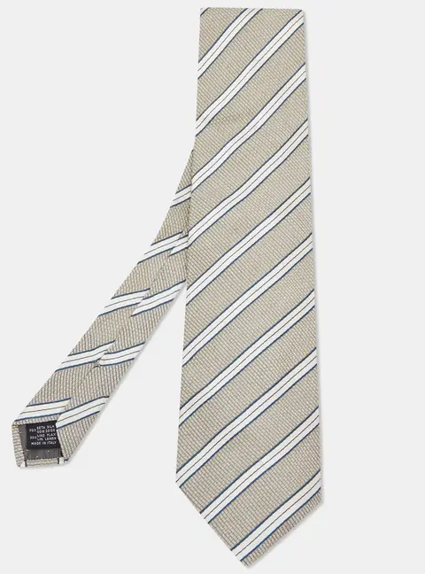Gianfranco Ferre Beige Striped Linen Silk Tie