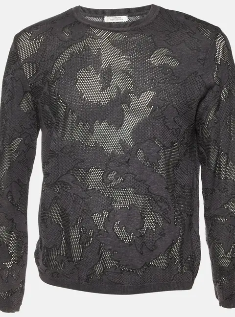 Gianni Versace Grey Floral Mesh Knit Sweater XL