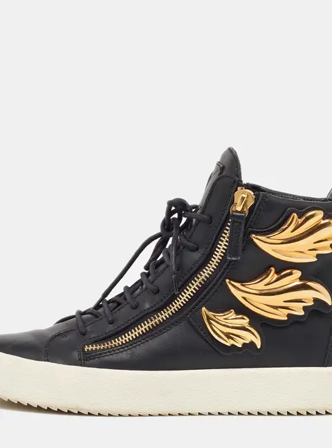Giuseppe Zanotti Wings Size 43 Black Leather High Top Sneakers