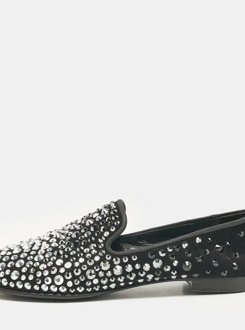 Giuseppe Zanotti Black Crystal Embellished Suede Smoking Slippers Size 40