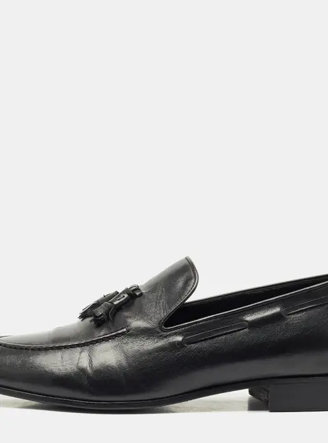 Giuseppe Zanotti Black Leather Fringe Slip On Loafers Size 45