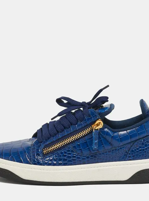 Giuseppe Zanotti GZ Size 42.5 Blue Croc Embossed Leather Low Top Sneakers