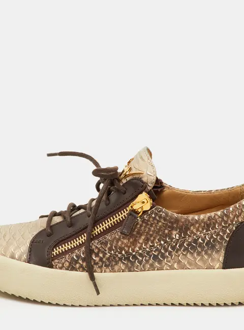 Giuseppe Zanotti Frankie Size 41 Brown Snake Embossed Leather Low Top Sneakers