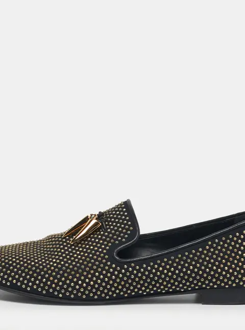 Giuseppe Zanotti Size 45 Two Tone Canvas Stud All Over Shark Tooth Smoking Slippers