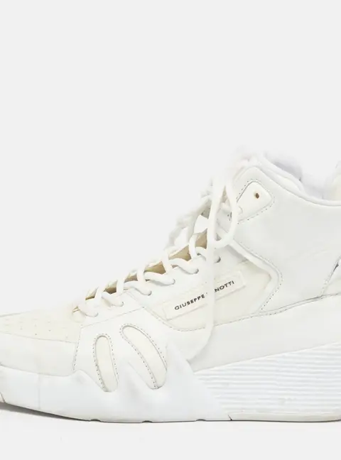 Giuseppe Zanotti Size 43 White Fabric and Leather High Top Sneakers