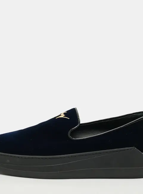 Giuseppe Zanotti Conley Size 45 Navy Blue Velvet Slip On Sneakers