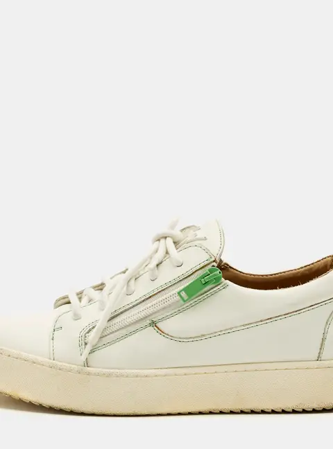 Giuseppe Zanotti Frankie Size 42 White/Green Leather Lace Up Sneakers
