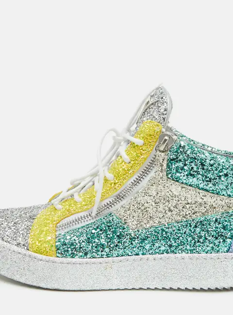 Giuseppe Zanotti Kriss Size 44.5 Multicolor Metallic Glitter Lace Up Sneakers