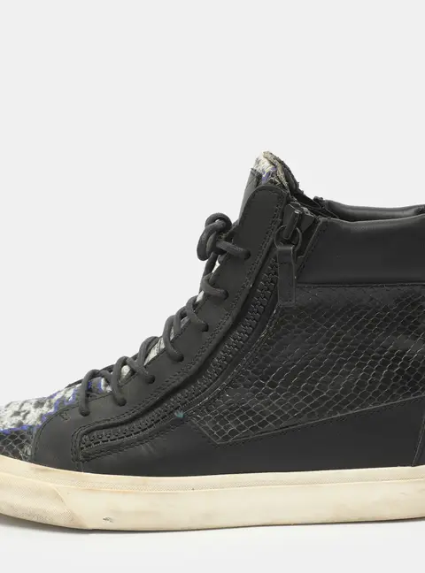 Giuseppe Zanotti Size 41 Black/Blue Python Embossed and Leather High Top Sneakers