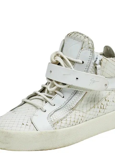 Giuseppe Zanotti White Python Embossed Leather Coby High Top Sneakers Size 41