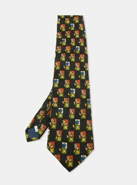 Givenchy Black Geometric Floral Print Silk Traditional Tie