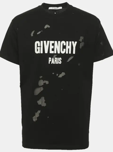 Givenchy Black Destroyed Effect Cotton Logo Print T-Shirt XS