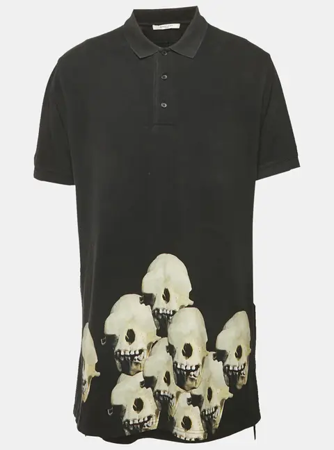 Givenchy Black Skull Printed Cotton Pique Polo T-Shirt XL
