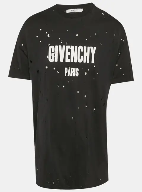 Givenchy Black Logo Print Jersey Distressed T-Shirt M