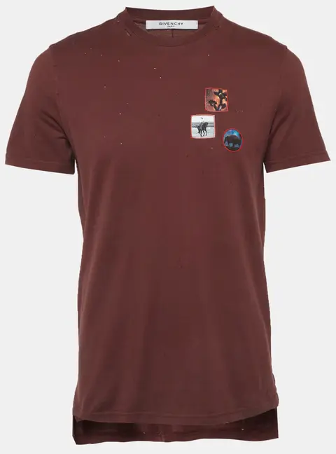 Givenchy Burgundy Printed Jersey Distressed T-Shirt M