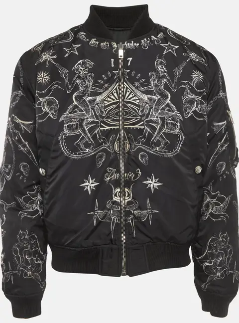 Givenchy Black Tattoo Print Reversible Bomber Jacket M